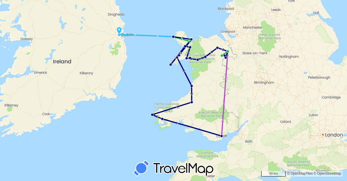 TravelMap itinerary: driving, bus, train, boat in United Kingdom, Ireland (Europe)